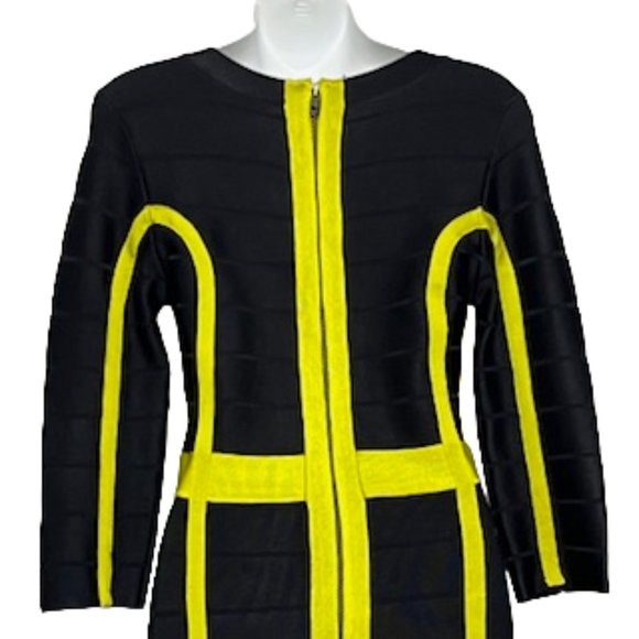 FRENCH CONNECTION Black And Yellow Bandage Midi Dress Size 6 - Picture 12 of 16